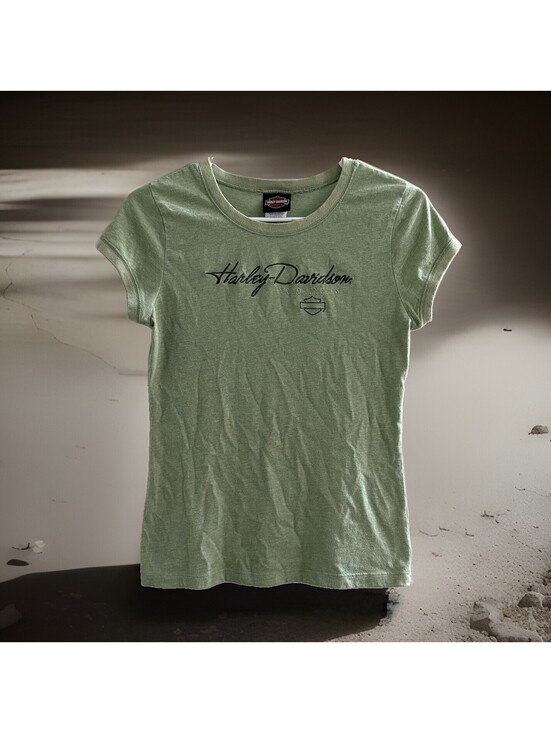 Harley-Davidson Tops - Harley Davidson Womens L Sage Green Embroidered Baby Tee Ocala Florida Y2K